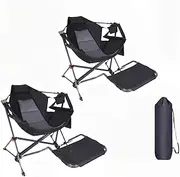 WGOS Hammock Chair, Hammock Camping Chair with Removable Footrest, Rocking Chair Outdoor, Camping Chair Swing, Hammock with Stand, Carry Bag, Cup Holder (2-Pack with Footrest)