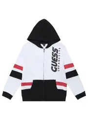 GUESS White and Black Hooded Jacket (7–16), Cotton