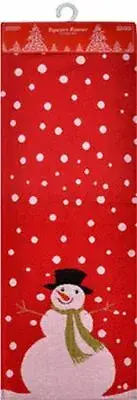 Long Tapestry Table Runner, 13"x72", WINTER,CHRISTMAS, SNOWMAN & SNOW ON RED, HC