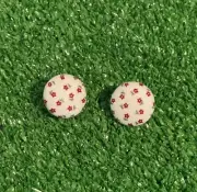 Handmade Button Earrings Stud Mini Flowers Red Fabric Retro 80s Style NEW