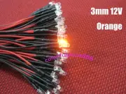 50pcs, 3mm Orange 9V 12V DC Round Pre-Wired Water Clear LED Leds Bulb Light 20CM