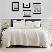 palassio Ivory 100% Cotton Quilt King Size Bedding Sets with Pillow Shams, Lightweight Soft Bedspread Coverlet, Quilted Comforter Bed Cover for All Season, 3 Pieces, 106x96 inches