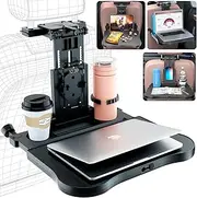 Car Back Seat Organizer Tray Table, Stable Foldable Auto Backseat Travel Trays Desk for Roadtrip Food Eating & Work, Adjustable Seatback Tray with Phone Drink Holder for Laptop iPad (Black)