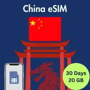 China Prepaid Travel eSIM Card 20GB Data 5G / 4G Lte 30 Days