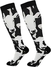 [GAIREG] Cow Black White Pattern Compression Socks over the Calf Hiking Socks for Men Compression Socks Women Air Travel