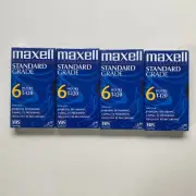 Maxell VHS Video Cassette 6 Hour Standard Grade T-120 4 Blank Tapes
