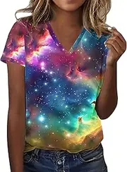 [Generic] Leopard Print Printed Star Carnival V Neck Short Sleeved T Shirt Women Shirts Size Medium