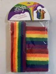Retro Vintage Looking Sweatband Set Headband + Wristbands in Rainbow Pride LGBTQ