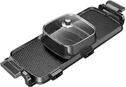 Electric Grill Pan with Hot Pot, 2-in-1 Electric Barbecue Grill and Hot Pot, Shabu Roast One Piece Pot, Dual Temperature Control