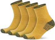 [GoWith] 4 Pairs Unisex Cotton Cushioned Crew Socks, Moisture-Wicking Lightweight Athletic Striped Golf Socks for Men & Women, Mustard, Medium, Model: 3502, Mustard - 4 Pairs