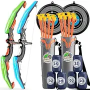 Bow and Arrow Toys for Boys & Girls, 2 Pack Bow and Arrow Sets with LED Light-up, Archery Play Set with 2 Round Targets, 20 Suction Cup Arrows, 6 Target Cans, Ideal Kids Gift 4 5 6 7 8 9 10+ Years Old