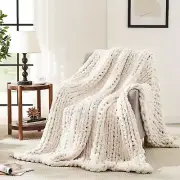 Chunky Knit Blanket Throw,Soft Chenille Yarn Throw 50X60，Handmade Thick Cable Kn