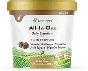 NaturVet All-in-One Dog Supplement - for Joint Support, Digestion, Skin, Coat Care – Dog Multivitamins with Minerals, Omega-3, 6, 9 – Wheat-Free Vitamins for Dogs – 60 Soft Chews