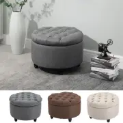 Upholstered Linen Storage Stool Button Tufted Door Stool Small Furniture