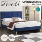 Levede Bed Frame Queen Size Mattress Base Platform Wooden Velvet Headboard Blue