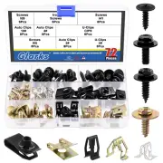 Glarks 72Pcs U-Clips and Body Bolts Screws Assortment Kit 9 Sizes Auto Car Clips