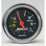 Autometer Traditional Chrome Boost/Vacuum Gauge Mechanical - 10 Feet, 30 inHg/20 PSI, 2 1/16 Inch, AU2401
