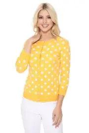 YEMAK Women's Polka Dot Jacquard Crewneck Button Down Sweater Cardigan MK3104