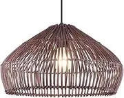 Hanging Rattan Chandelier Ceiling Light Farmhouse Basket Ceiling Hanging Lampshade Hand Woven Wicker Finish Pendant Lamp for Dining Room Bedroom Cafe Hallway Lighting Fixture 15.7"