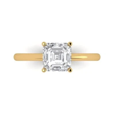 1.5Ct Asscher Cut White Sapphire Solid Gold Solitaire Engagement Promise Ring