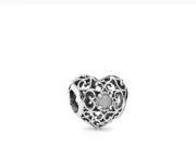 DISCONTINUED PANDORA JUNE S925 SS HEART CHARM WITH GREY MOONSTONE - 791784MSG