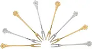 8Pcs Stainless Steel Dessert Forks Floral Design Moon Cake Fruit Forks for Appetizers Parties and Home Use Elegant Silver and Gold Patterns