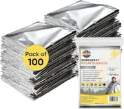 Pack of 100-SAFECASTLE Emergency Mylar Blankets 130 * 210 Cm for Outdoor, Travel