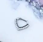 Silver and Black Crystal Clicker for Septum, Daith, and Cartilage. 16G. 8mm.