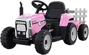 Rigo Kids Ride On Car Tractor, 12V Battery LED Headlight Built-in Music 30kg Capacity Detachable Trailer USB Slot Safety Seat Belt Electric Cars for Toddlers Baby Walkers Little Tikes Kid Toy Pink