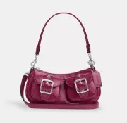 NWT Coach Ashton Baguette Bag Patent Leather CV943 Silver/Pink
