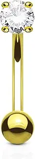 [Paula & Fritz] Universal Barbell Bar 14 Carat Real Gold Eyebrow Piercing 1.2 mm Thickness Cubic Zirconia 8 mm Bar Length Helix Cartilage Conch Curved Barbell