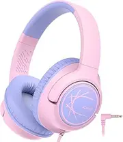 iClever Kids Headphones with Cord, 85dBA Safe Volume Wired Headphones for Kids, Stereo Sound Foldable Adjustable, 3.5mm Jack, Over Ear Kids Headphones for School/Boys/Girls/iPad/Travel, Pink