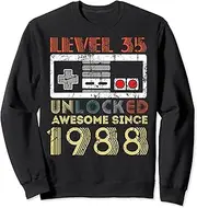 [X.Style] Vintage 35th Birthday Women Men Level 35 Unlocked Gamer Sweatshirt ds2011 Sweater (S) Black
