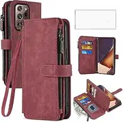 Asuwish Phone Case for Samsung Galaxy Note 20 Ultra 5G Wallet Cover with Tempered Glass Screen Protector Flip Card Holder Cell Note20 Plus Notes 20Ultra Note20+ U + 20+ Twenty Not S20 Women Men Red