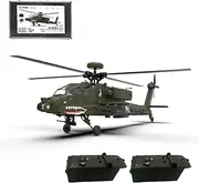 F11 AH64 RC Helicopter, 1/32 2.4G 6CH Dual-Axis Co-Drive Flybarless 6G/3D Stunt Remote Control Helicopter Outdoor, 3D Stunt Military Aircraft for Adults (3 Battery)