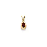 14K Yellow Gold 6x4mm Pear Garnet Checker bezel pendant