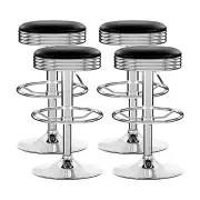 4x Bar Stools Leather Padded Gas Lift Silver