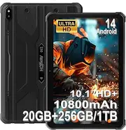 HOTWAV R10 Pro Rugged Tablet, 20GB + 256GB/TF 1TB Android 14 Tablet, 10.1inch HD+ Waterproof Tablets, 10800mAh Battery, 13MP+5MP Camera, Octa-Core/Dual SIM 4G/WLAN 5/IP68&IP69K/Face ID/GPS/OTG/2025