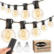 Roccar Dimmable Festoon Lights Outdoor,30M 30 Bulbs+2 Spares LED Outdoor Lights with Remote Timer,3 Lighting Modes,Waterproof and Shatterproof String Lights for Garden,Party