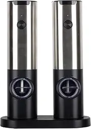 Electric Salt and Pepper Grinder Set Rechargeable with Charging Station Base, USB Type-C Cable, LED Light, Stainless Steel Automatic Spice Salt Pepper Shakers Grinder, Adjustable Coarseness Mill