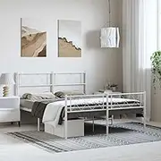 Bed Furniture Metal Bed Frame Without Mattress with Footboard White 150x200 cm