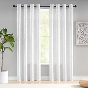 Taisier Home White & Silver Glittering Geometric Dots Curtains 108" - Premium Light Filtering Drapes, Set of 2 Silver Foil Print Linen Panels with Sparkle for Living Room Bedroom