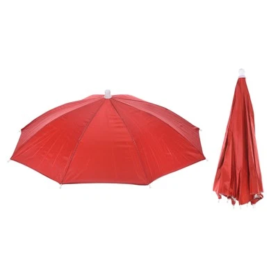 2 Pack Umbrella Hat 20 Inch Folding Sun Rain Cap Hands Free Fishing Red