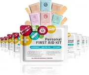 Personal First Aid Kit- 10 PACK | Clean, Treat, Protect Minor Cuts, Scrapes and Burns | Perfect for Home, Office, Car, School, Business, Camping | Individually wrapped First Aid Products (Multi-Color)