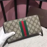 KA二手/GUCCI 古奇紅綠條長夾錢包 雙G印花 男女多隔層手拿包6110