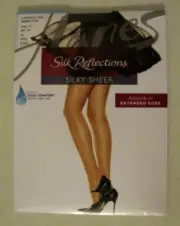 NEW Hanes Silk Reflections Silky Sheer Control Top Pantyhose.Size CD Jet (Black)