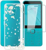 [ZXLZKQ] Mobile Phone Case for Nokia 235 4G 2024 (2.80 Inches) + Tempered Glass Screen Protector, Shockproof Silicone Protective Case, Ultra Thin Soft TPU Case Cover for Nokia 235 4G 2024 - White Flower