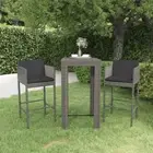 3 Pcs Outdoor Bar Furniture Set Poly Rattan Table And Stools With Cushions Grey