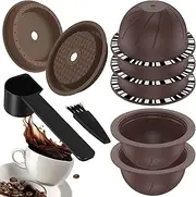 5 Pcs Reusable Vertuo Pods for Nespresso Machine, Refillable Coffee Capsule With 2 Silicone Lids, Spoon and Brush, BPA Free (Coffee-150ml)