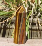Polished Tiger Eye Crystal Generator Point 90 Grams 85mm Tall 6 Sided
